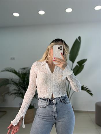 Dilvin Ekru Dantel Bluz 