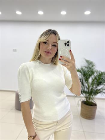 Dilvin Yumoş Taşlı Ekru Triko Kazak