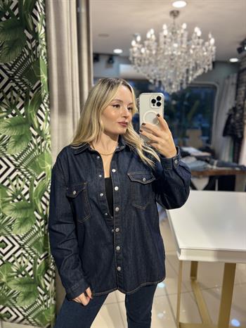 Dökümlü Kumaş Basic Denim Gömlek