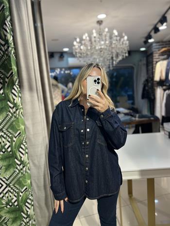 Dökümlü Kumaş Basic Denim Gömlek