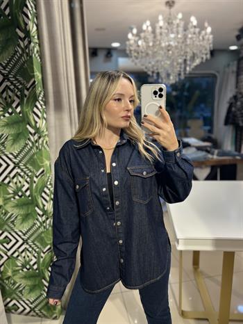 Dökümlü Kumaş Basic Denim Gömlek