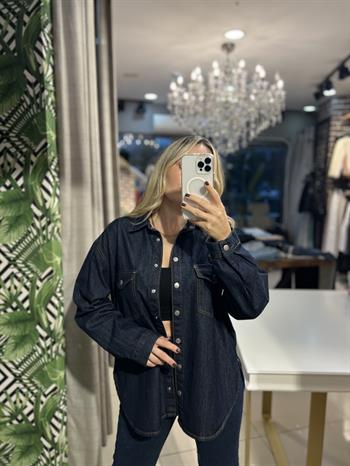 Dökümlü Kumaş Basic Denim Gömlek