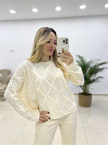 Ekru Ajur Desen Triko