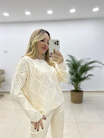 Ekru Ajur Desen Triko