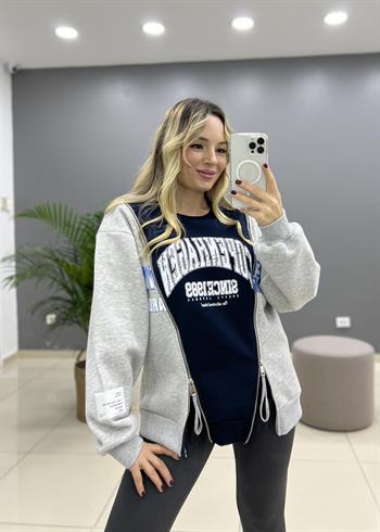 Fermuar Detaylı Gri Sweatshirt