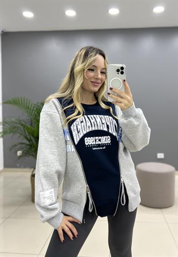 Fermuar Detaylı Gri Sweatshirt