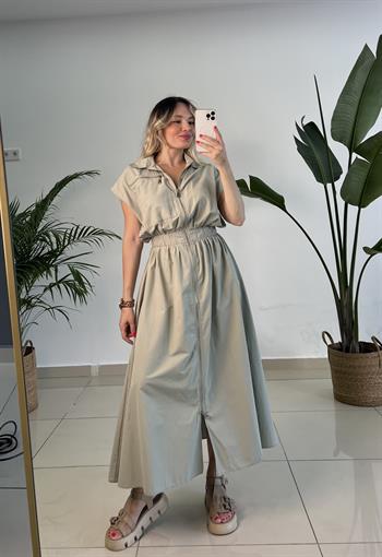 Fermuarlı Poplin Olive Yeşili Elbise