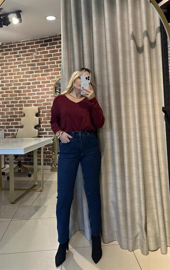 Full Likralı Lacivert Mom Fit Jean Pantolon