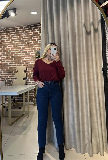 Full Likralı Lacivert Mom Fit Jean Pantolon