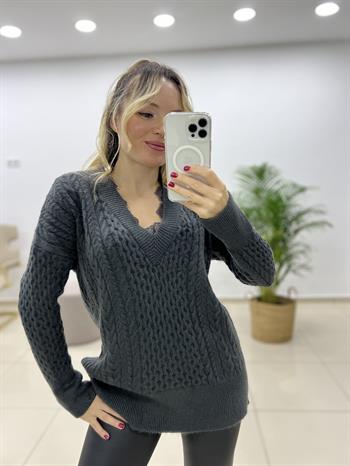 Füme Dantelli V Yaka Kazak