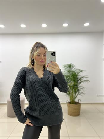 Füme Dantelli V Yaka Kazak