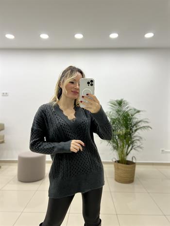 Füme Dantelli V Yaka Kazak