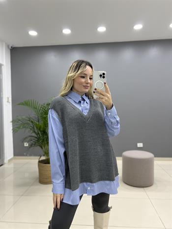 Gömlekli Triko Süveter