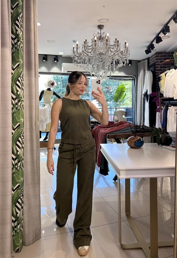 Haki Denim Bluz Pantolon Takım