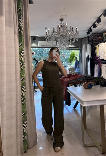 Haki Denim Bluz Pantolon Takım