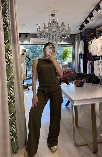 Haki Denim Bluz Pantolon Takım