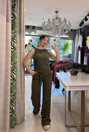 Haki Denim Bluz Pantolon Takım