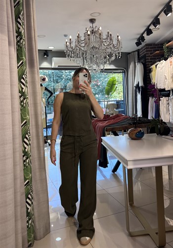 Haki Denim Bluz Pantolon Takım
