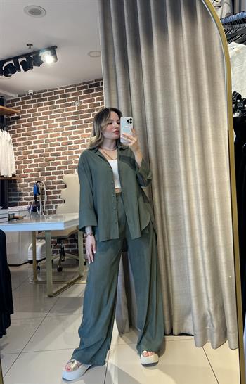 Haki Mevsimlik Salaş Gömlek-Pantolon Takım