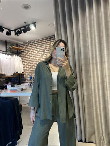 Haki Mevsimlik Salaş Gömlek-Pantolon Takım