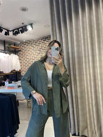 Haki Mevsimlik Salaş Gömlek-Pantolon Takım