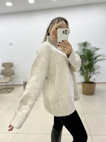 İncili Yarım Balıkçı Triko Kazak