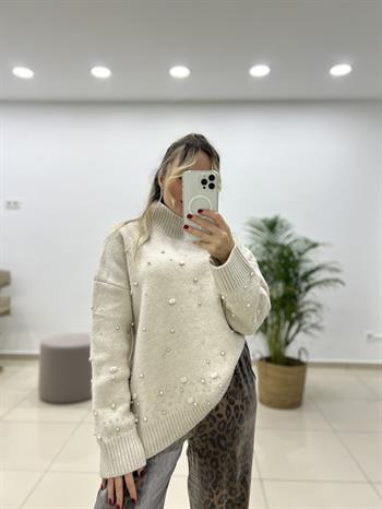 İncili Yarım Balıkçı Triko Kazak