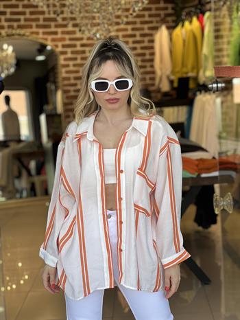 Turuncu İpek Keten Gömlek