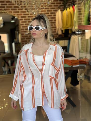 Turuncu İpek Keten Gömlek