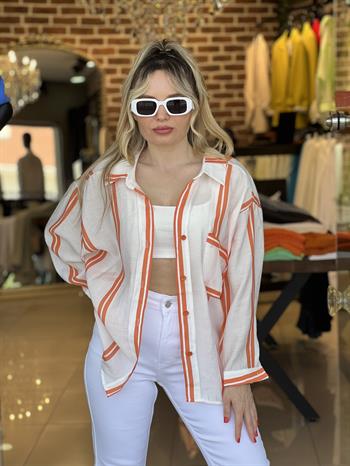 Turuncu İpek Keten Gömlek