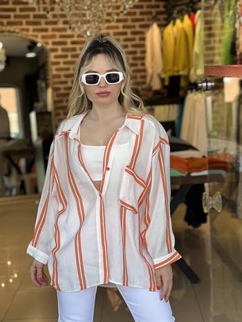 Turuncu İpek Keten Gömlek