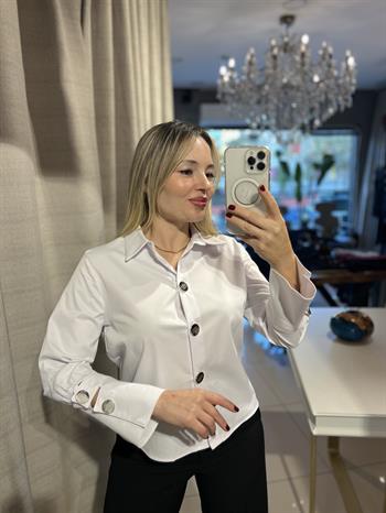 İpek Poplin Kumaş Silver Düğmeli Gömlek