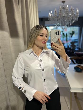 İpek Poplin Kumaş Silver Düğmeli Gömlek