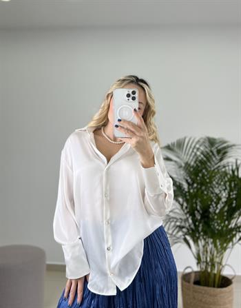 İpek Saten Ekru Gömlek