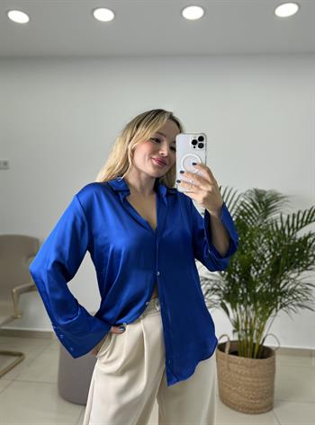 İpek Saten Sax Mavi Gömlek