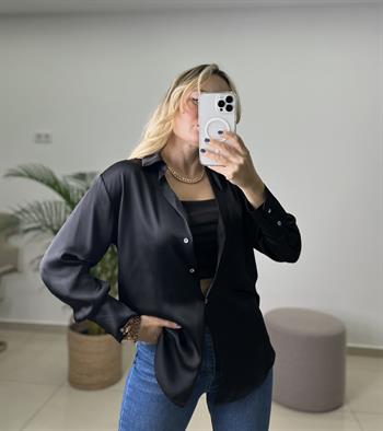 İpek Saten Siyah Gömlek