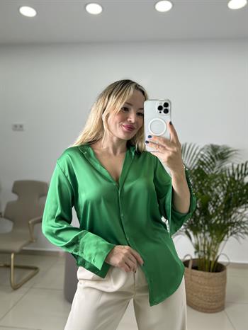 İpek Saten Yeşil Gömlek