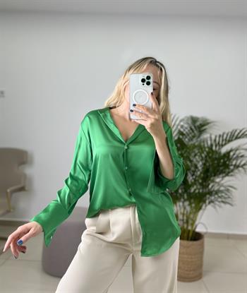 İpek Saten Yeşil Gömlek