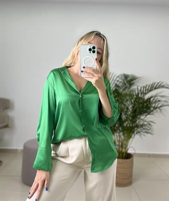 İpek Saten Yeşil Gömlek