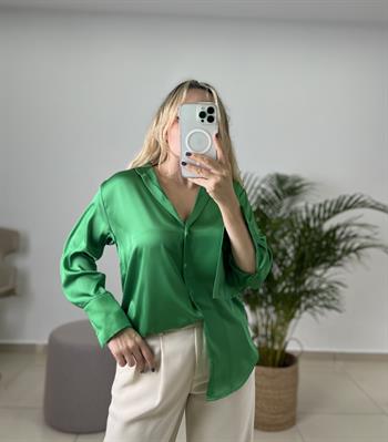 İpek Saten Yeşil Gömlek