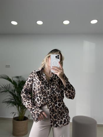 Işıltılı Kumaş Leopar Desenli Gömlek