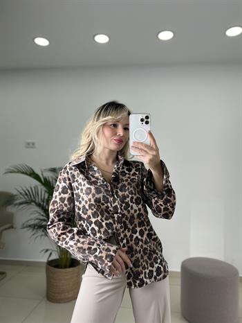 Işıltılı Kumaş Leopar Desenli Gömlek