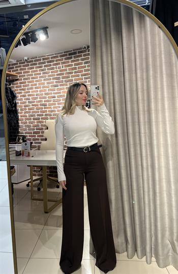 Kahverengi Kemerli Palazzo Pantalon