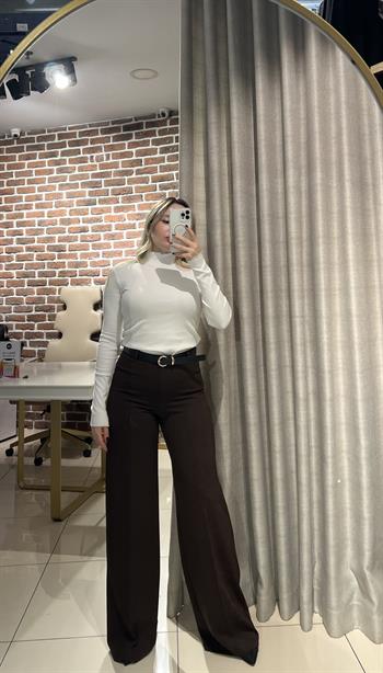 Kahverengi Kemerli Palazzo Pantalon