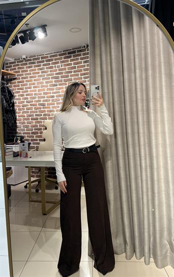 Kahverengi Kemerli Palazzo Pantalon
