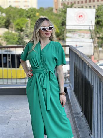  Yeşil Kapalı Anvelop Elbise