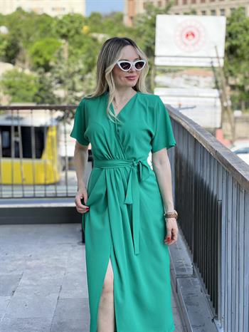  Yeşil Kapalı Anvelop Elbise