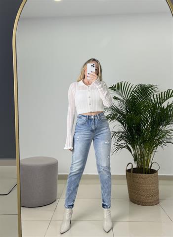 Kar Yıkama Mom Fit Jean Pantolon