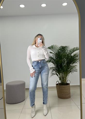 Kar Yıkama Mom Fit Jean Pantolon