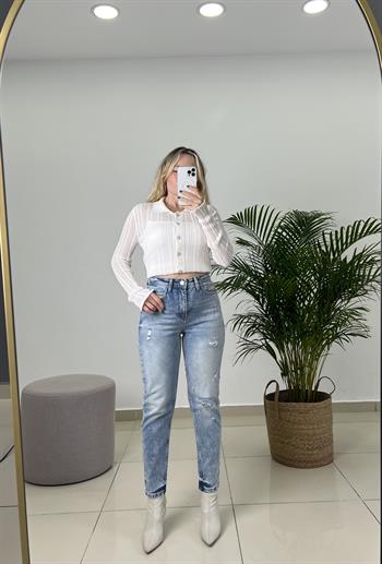 Kar Yıkama Mom Fit Jean Pantolon